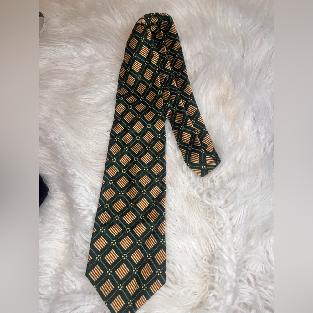 Dior Green and Gold Patterned Tie - Picture 2 of 3